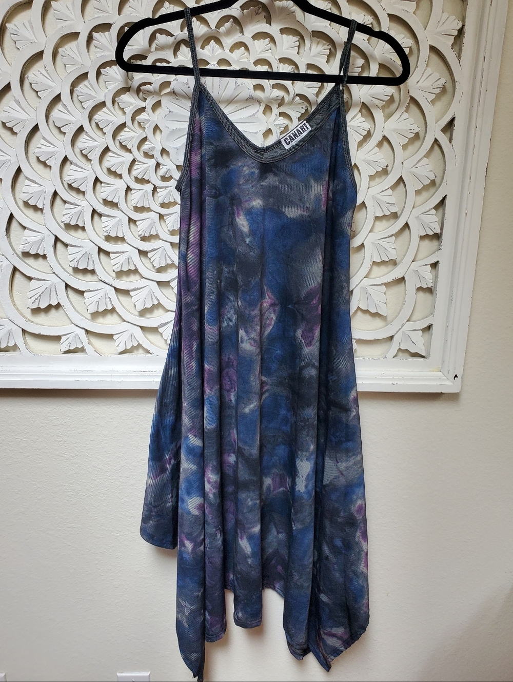 Canari Gray, Blue & Purple Tie Dyed Effects Tank Dress Long Tank NWOT 1XL